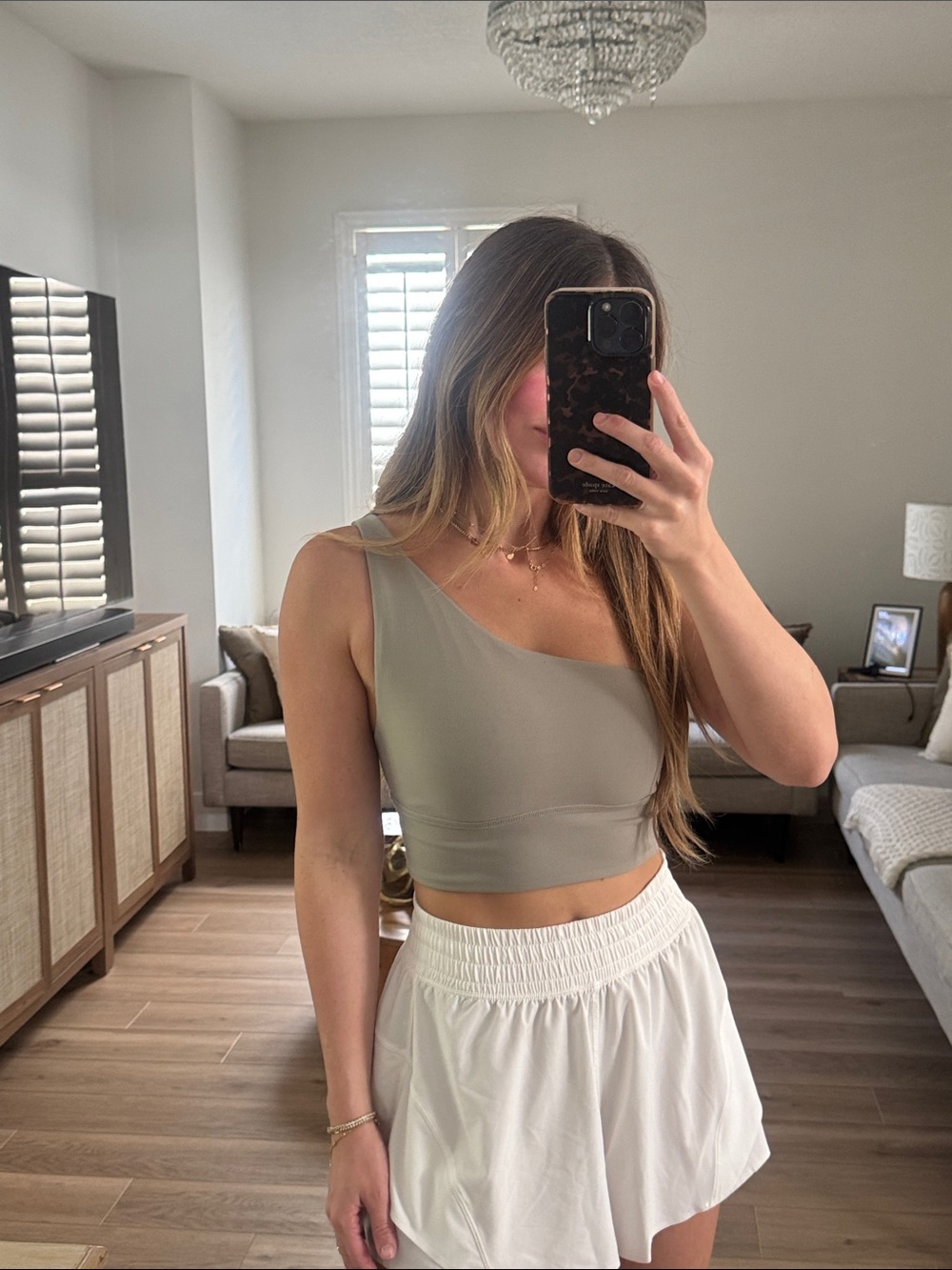 Lululemon One-Shoulder Sports Bra in Taupe